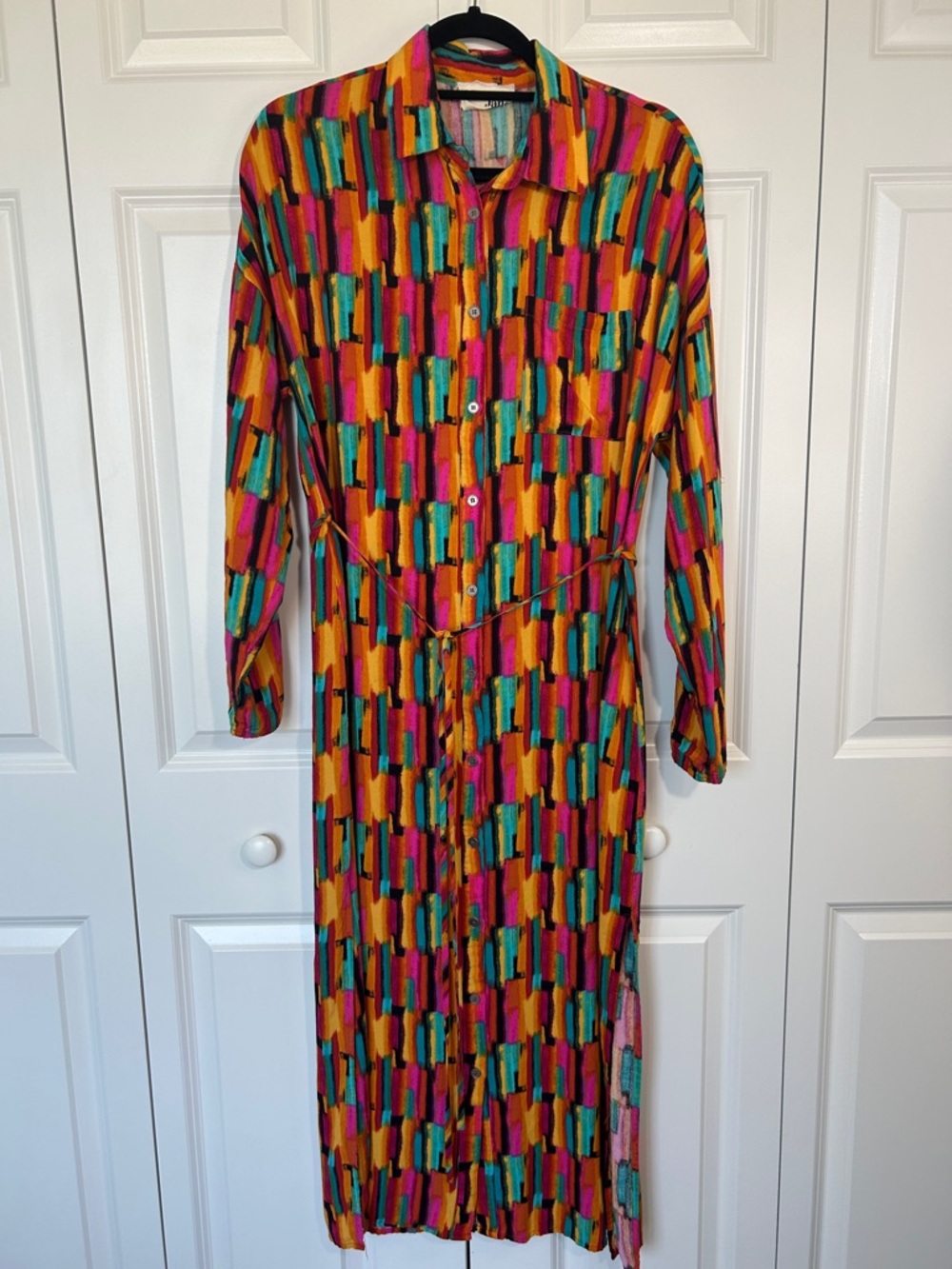 Savanna Jane Multicolor Geometric Maxi Dress — Orange, Pink, Teal, Yellow - Picture 2 of 8